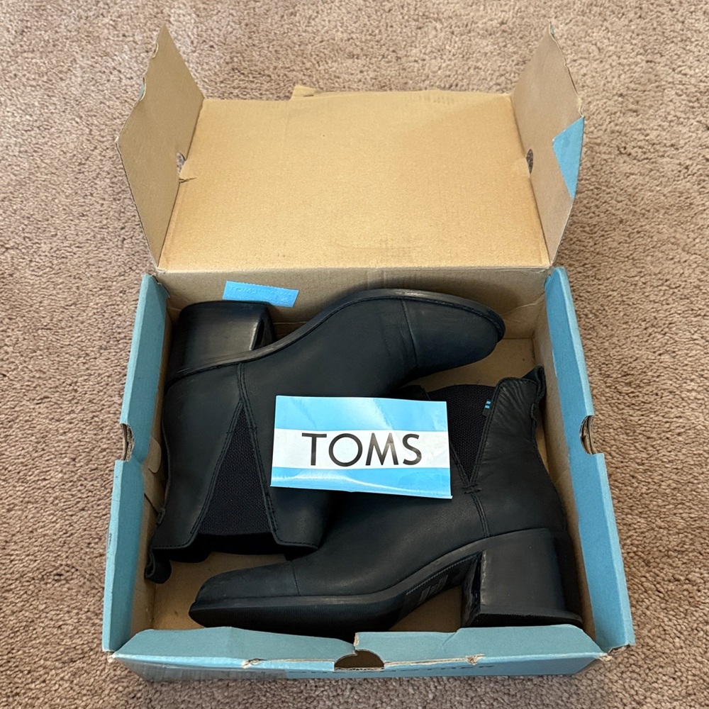 Toms Black Esme Heeled Leather Boots 6.5 - Picture 12 of 13